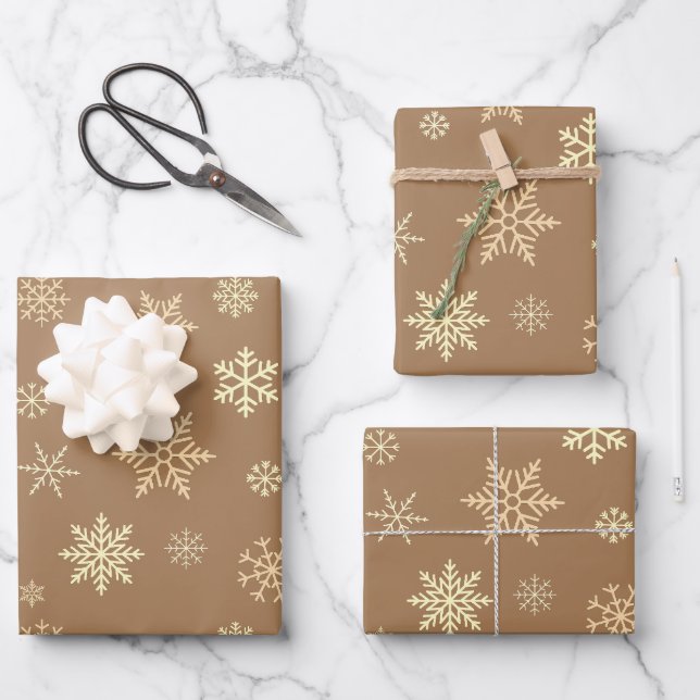 Snowflakes Seamless Pattern Light Brown Christmas Wrapping Paper Sheet (Front)