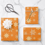 Snowflakes Seamless Pattern Orange Christmas Wrapping Paper Sheet<br><div class="desc">Snow flakes seamless pattern design on Orange background</div>