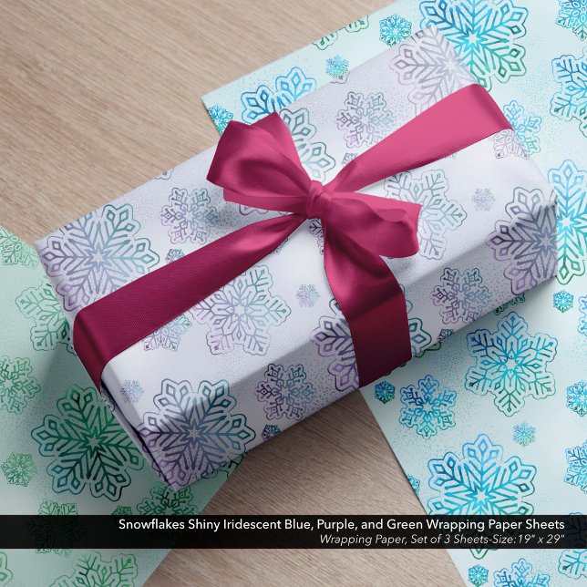 Snowflakes Shiny Iridescent Blue, Purple, Green Wrapping Paper Sheet (Snowflakes Shiny Iridescent Blue, Purple, Green Wrapping Paper Sheets-Variety Pack)