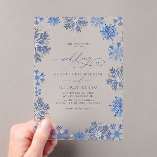 Snowflakes Silver Blue Christmas Winter Wedding Acrylic Invitations