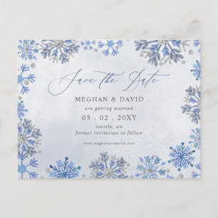 Snowflakes Silver Blue Christmas Winter Wedding Announcement Postcard