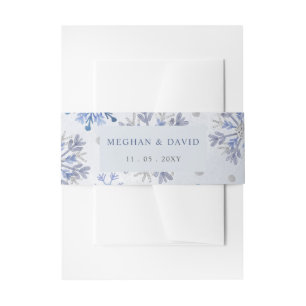 Snowflakes Silver Blue Christmas Winter Wedding Invitation Belly Band