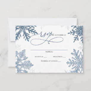 Snowflakes Silver Blue Christmas Winter Wedding RSVP Card