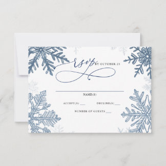 Snowflakes Silver Blue Christmas Winter Wedding RSVP Card