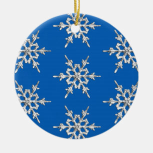 Snowflakes, silver crystals on cobalt blue ceramic tree decoration