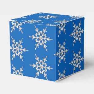 Snowflakes, silver crystals on cobalt blue favour box