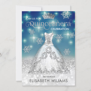Snowflakes Silver dress ombre tiara Quinceañera  I Invitation