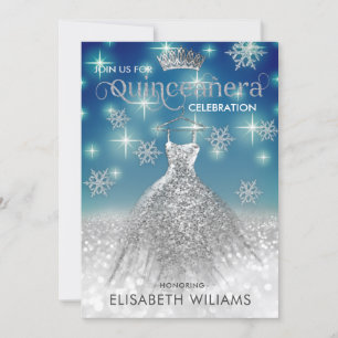 Snowflakes Silver dress ombre tiara Quinceañera I Invitation