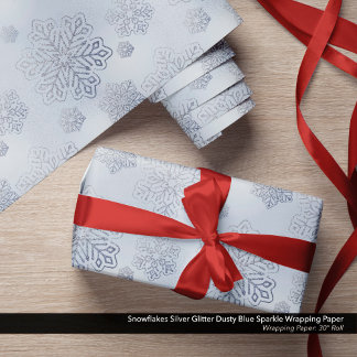 Snowflakes Silver Glitter Dusty Blue Sparkle Wrapping Paper