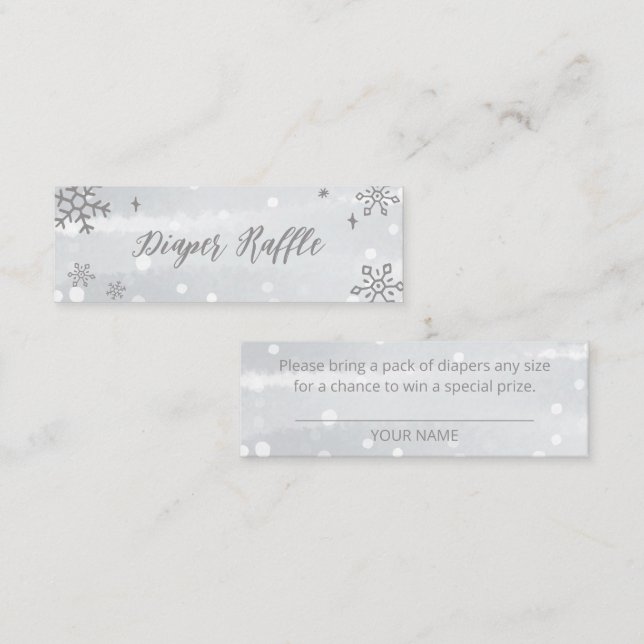 Snowflakes Silver Grey Baby Shower Diaper Raffle Mini Business Card (Front/Back)