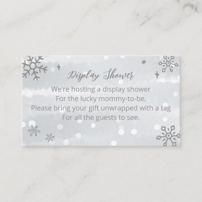 Snowflakes Silver Grey Baby Shower Display Shower Enclosure Card (Front)