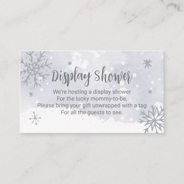 Snowflakes Silver Grey Baby Shower Display Shower Enclosure Card (Front)