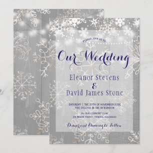 Snowflakes silver lights winter wonderland wedding invitation