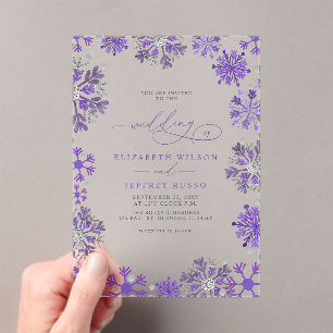 Snowflakes Silver Purple Christmas Winter Wedding Acrylic Invitations
