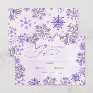 Snowflakes Silver Purple Christmas Winter Wedding RSVP Card