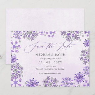 Snowflakes Silver Purple Christmas Winter Wedding Save The Date