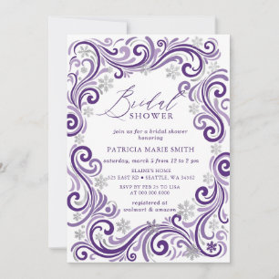 Snowflakes Silver Purple Winter Bridal Shower Invitation