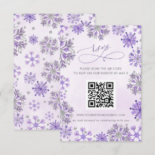 Snowflakes Silver Purple Winter Wedding QR CODE RSVP Card