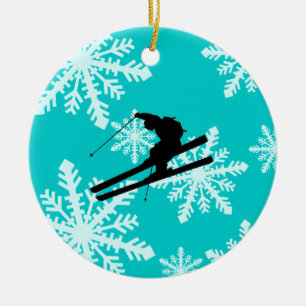 snowflakes skiing ceramic tree decoration