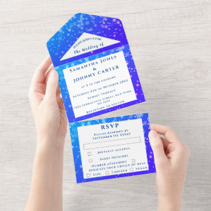 Snowflakes Snow Blue Winter Wonderland Wedding All In One Invitation