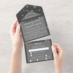 Snowflakes Snow Grey Winter Wonderland Wedding All All In One Invitation