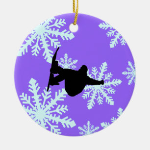 snowflakes snowboarding ceramic tree decoration