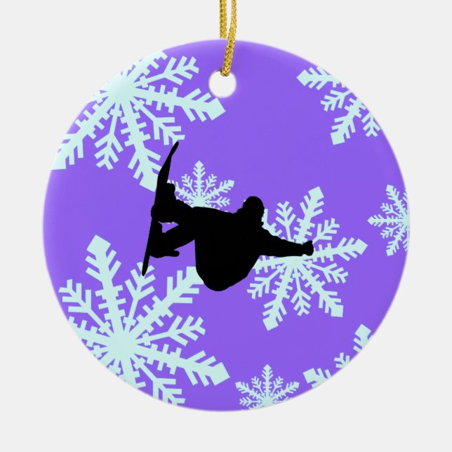 snowflakes snowboarding ceramic tree decoration (Front)