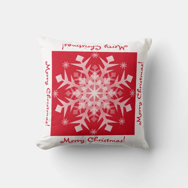 Snowflakes Snowing Holiday Throw Pillow Red (Front)
