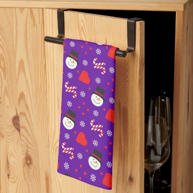 Snowflakes Snowman Candy Canes Blue Background Tea Towel (Thirds Fold)