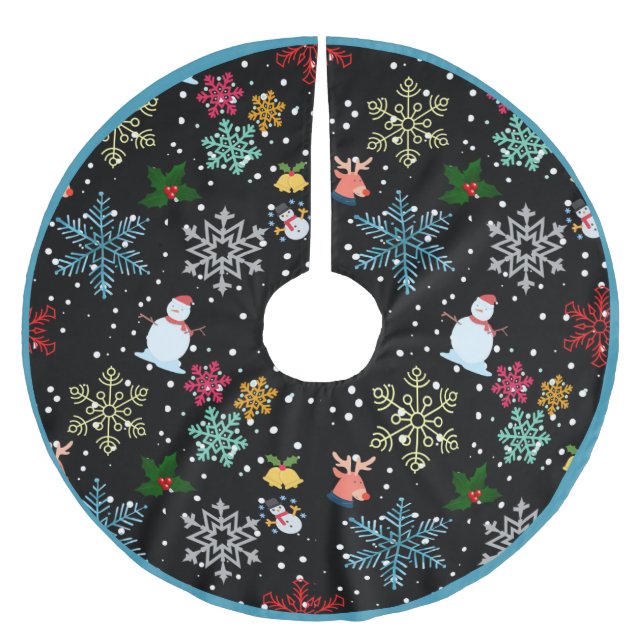 Snowflakes Snowman Christmas Mistletoe Reindeer Brushed Polyester Tree Skirt (Front)