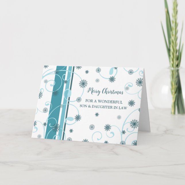 Snowflakes Son & Daughter in Law Merry Christmas Holiday Card (Front)