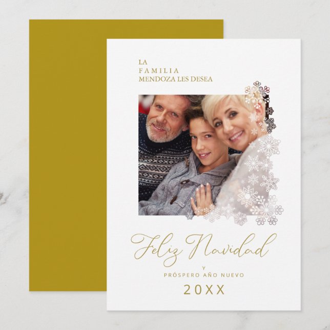 Snowflakes Spanish Modern Elegant Chic Christmas Holiday Card (Front/Back)