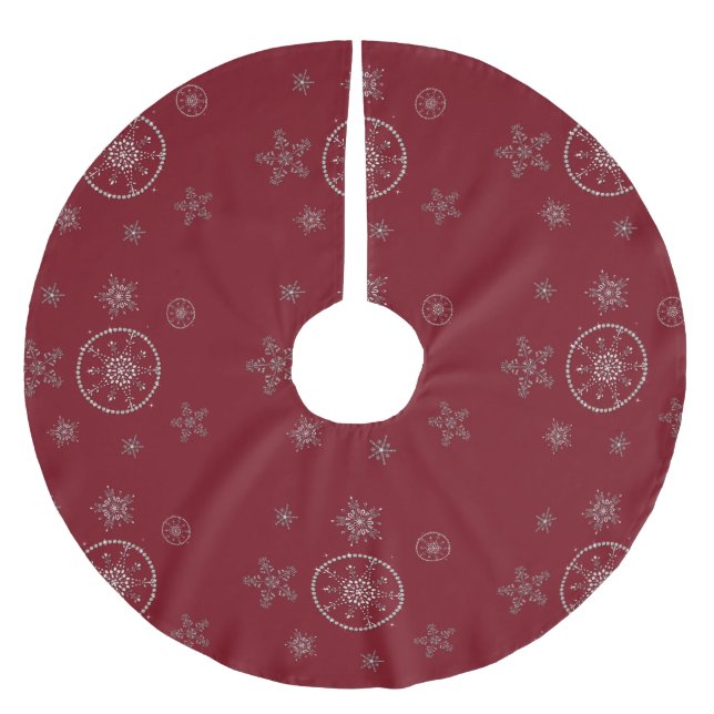 Snowflakes Sparkles Glitter Red Christmas Chic Brushed Polyester Tree Skirt (Front)