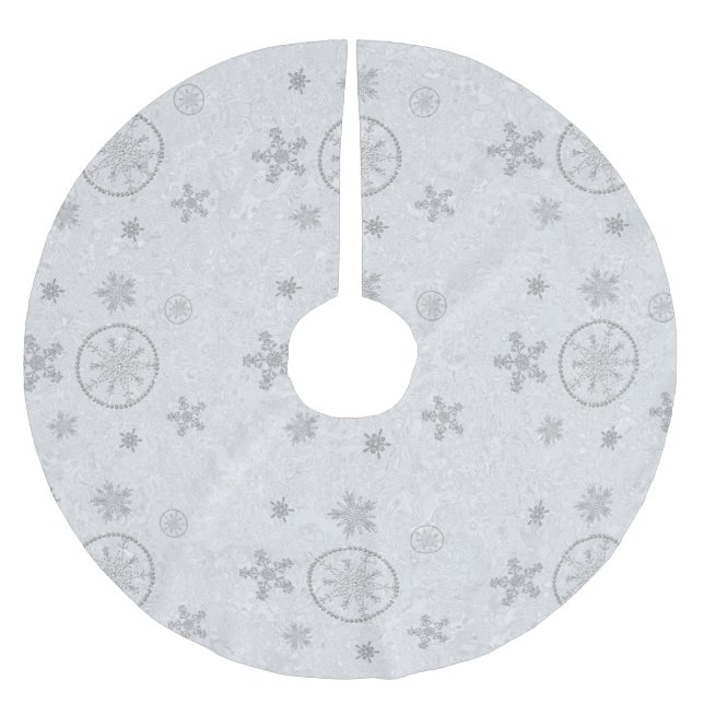 Snowflakes Sparkles Glitter White Christmas Chic Brushed Polyester Tree Skirt (Front)