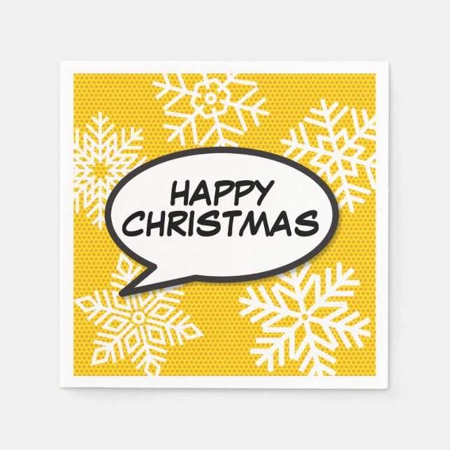 Snowflakes Speech Bubble Fun Retro Comic Book Napkin (Front)