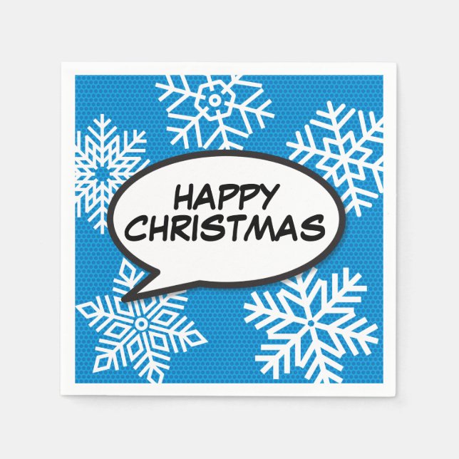 Snowflakes Speech Bubble Fun Retro Comic Book Napkin (Front)