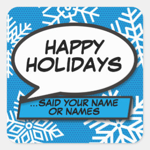 Snowflakes Speech Bubble Fun Retro Comic Book Square Sticker