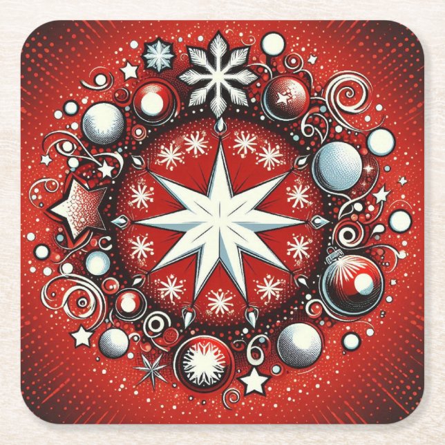 Snowflakes  square paper coaster (Front)