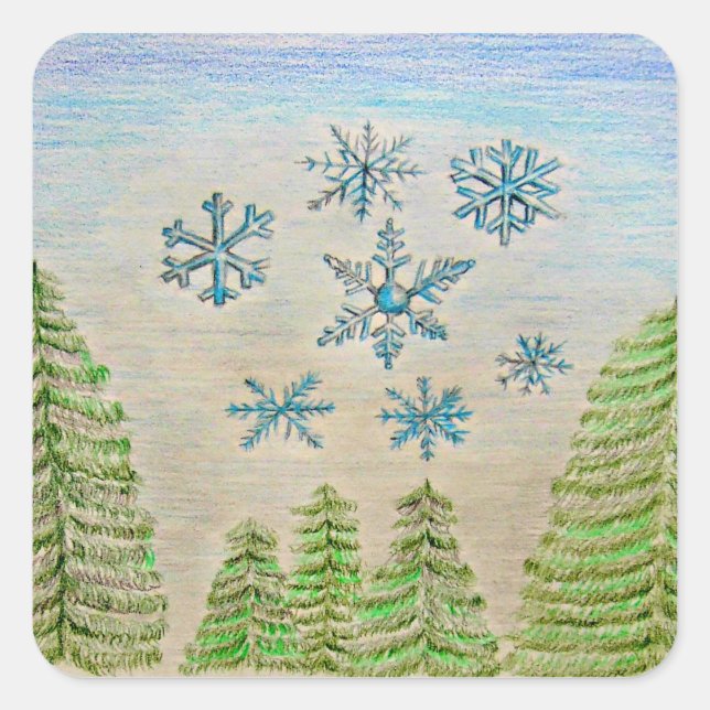 snowflakes square sticker (Front)
