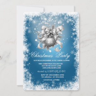 Snowflakes,Stars,Christmas Balls Blue Christmas  Invitation