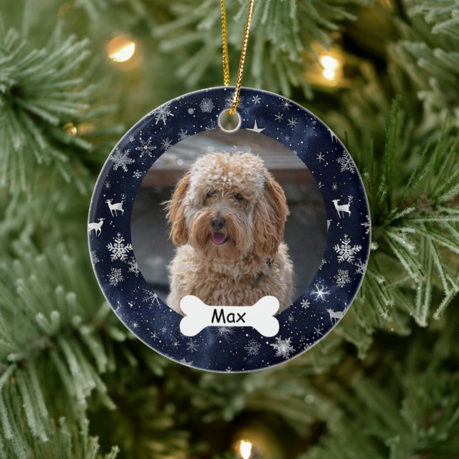 Snowflakes Stars Custom Pet Puppy Dog Photo Ceramic Tree Decoration (Tree)