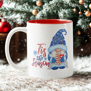Snowflakes String Lights Red Blue Gnome Christmas Two-Tone Coffee Mug