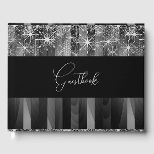Snowflakes & Stripes Pattern Winter Wedding Guest Book