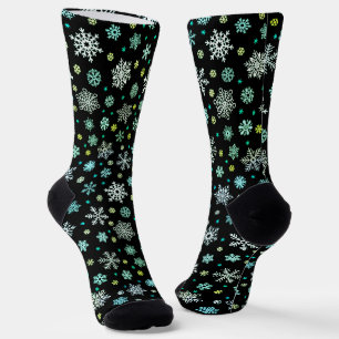 Snowflakes Stylish Black Modern Chic Elegant Socks