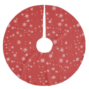 Snowflakes Stylish Modern Red Christmas Holiday Brushed Polyester Tree Skirt