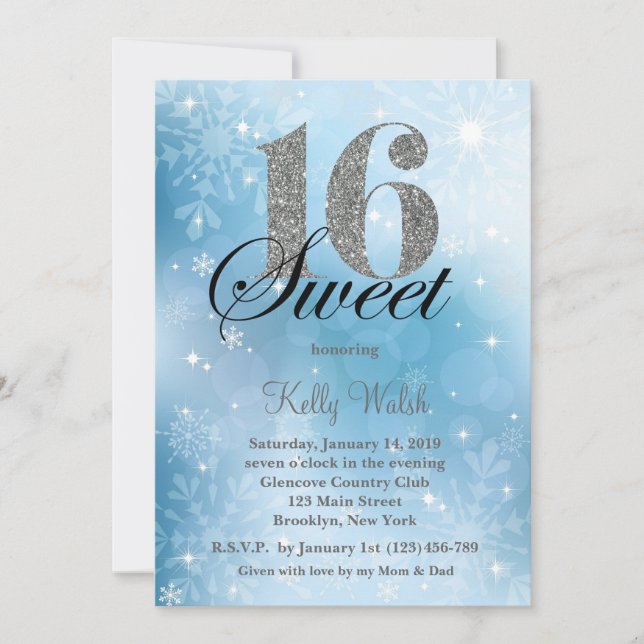Snowflakes Sweet 16 Winter Wonderland Invitation (Front)