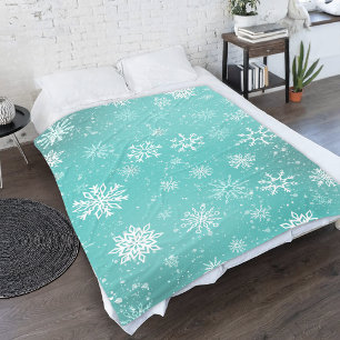 Snowflakes Teal Fleece Blanket