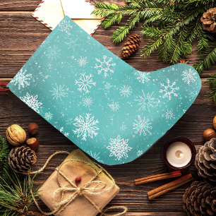 Snowflakes Teal Large Christmas Stocking