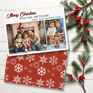 Snowflakes Three Family Photos Christmas Holiday Card