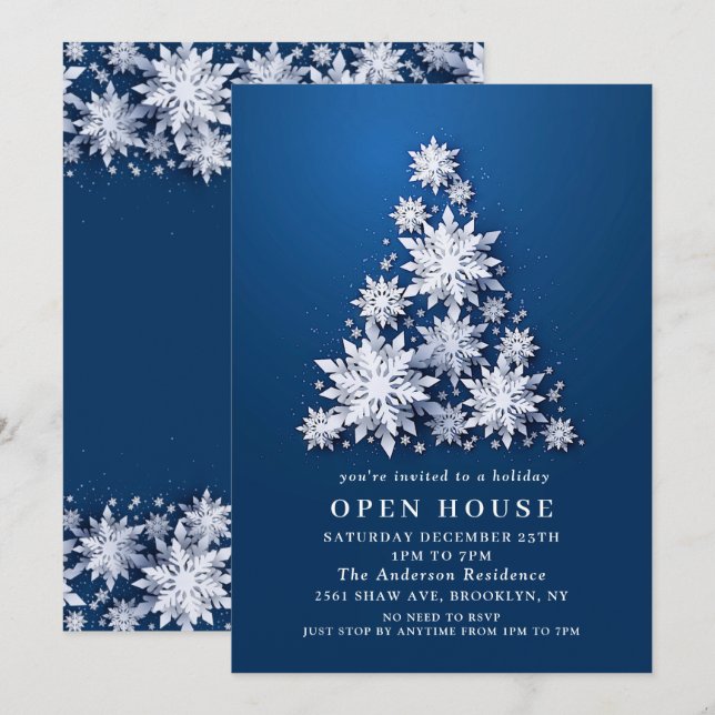 Snowflakes Tree CHRISTMAS HOLIDAY OPEN HOUSE Invitation (Front/Back)